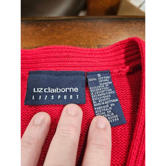Vintage Lizsport Embroidered Emblem Red Button Cardigan Size S Liz Claiborne - Picture 3 of 6